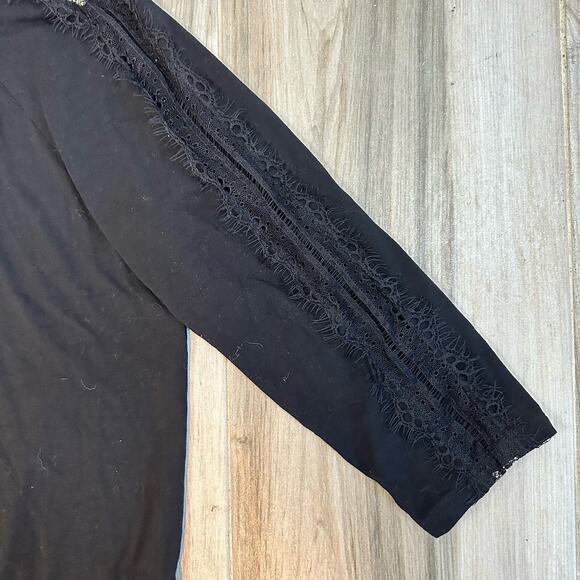 Garnet Hill Dress Knit 3/4 Lace Sleeve Surplice Tencel Black Large Minimalist - Picture 8 of 9